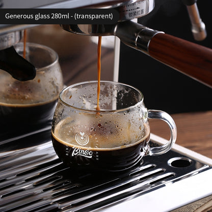 BINCOO Wide‑Mouth Glass Coffee Cup Iced Americano Latte Cup with Coffee Spoon Set Ideal for Home & Office 280ML