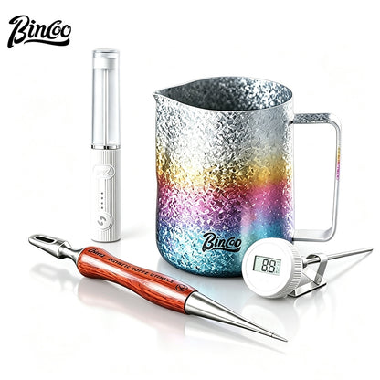 BINCOO Pure Titanium Latte Pitcher Pointed Spout Milk Jug with Latte Art Pen, Milk Frother Set, Professional Coffee Tools Kit