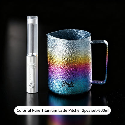 BINCOO Pure Titanium Latte Pitcher Pointed Spout Milk Jug with Latte Art Pen, Milk Frother Set, Professional Coffee Tools Kit