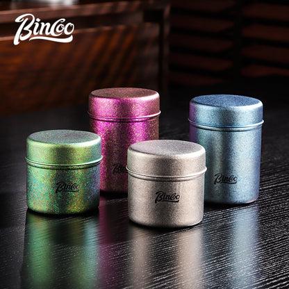 BINCOO Mini Pure Titanium Airtight Coffee Bean Canister Portable Storage Jar for Travel & Outdoor Camping 130ML/200ML