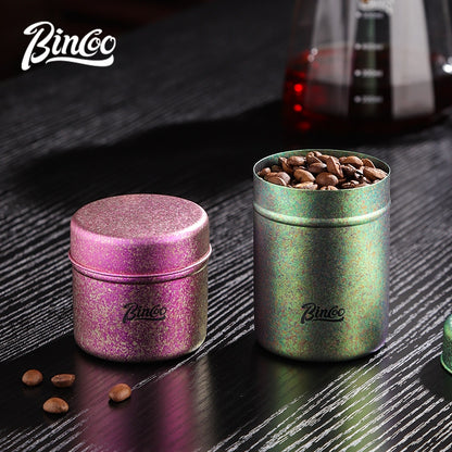 BINCOO Mini Pure Titanium Airtight Coffee Bean Canister Portable Storage Jar for Travel & Outdoor Camping 130ML/200ML