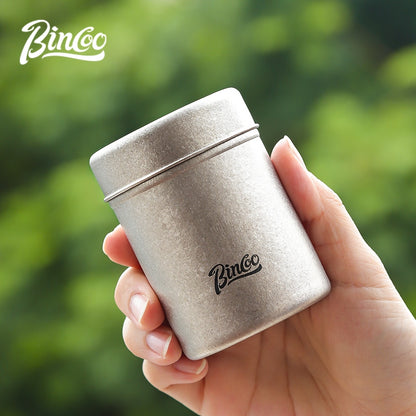BINCOO Mini Pure Titanium Airtight Coffee Bean Canister Portable Storage Jar for Travel & Outdoor Camping 130ML/200ML