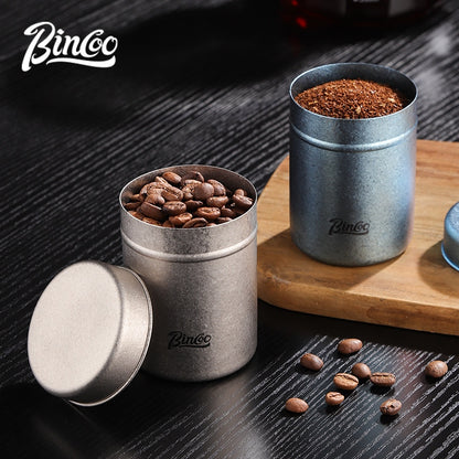 BINCOO Mini Pure Titanium Airtight Coffee Bean Canister Portable Storage Jar for Travel & Outdoor Camping 130ML/200ML