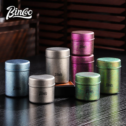 BINCOO Mini Pure Titanium Airtight Coffee Bean Canister Portable Storage Jar for Travel & Outdoor Camping 130ML/200ML