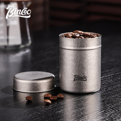 BINCOO Mini Pure Titanium Airtight Coffee Bean Canister Portable Storage Jar for Travel & Outdoor Camping 130ML/200ML