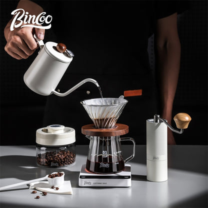 BINCOO Coffee Glass Server with V60 Glass Dripper Set Grinder Kit Stainless Steel Gooseneck Kettle Coffee Brewing Tool Set