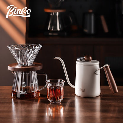 BINCOO Coffee Glass Server with V60 Glass Dripper Set Grinder Kit Stainless Steel Gooseneck Kettle Coffee Brewing Tool Set