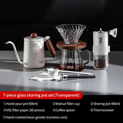 BINCOO Coffee Glass Server with V60 Glass Dripper Set Grinder Kit Stainless Steel Gooseneck Kettle Coffee Brewing Tool Set
