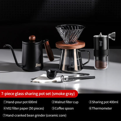 BINCOO Coffee Glass Server with V60 Glass Dripper Set Grinder Kit Stainless Steel Gooseneck Kettle Coffee Brewing Tool Set
