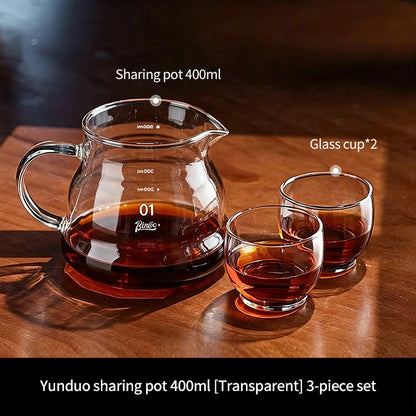 BINCOO Heat Resistant Glass Coffee Server with Coffee Cup & Tray Set Coffee Brewing Tools Set 400ML/600ML