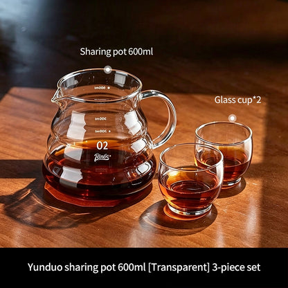 BINCOO Heat Resistant Glass Coffee Server with Coffee Cup & Tray Set Coffee Brewing Tools Set 400ML/600ML