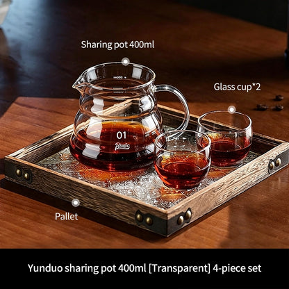 BINCOO Heat Resistant Glass Coffee Server with Coffee Cup & Tray Set Coffee Brewing Tools Set 400ML/600ML