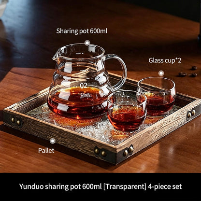 BINCOO Heat Resistant Glass Coffee Server with Coffee Cup & Tray Set Coffee Brewing Tools Set 400ML/600ML