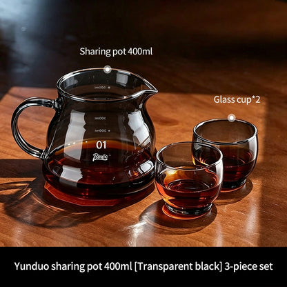 BINCOO Heat Resistant Glass Coffee Server with Coffee Cup & Tray Set Coffee Brewing Tools Set 400ML/600ML