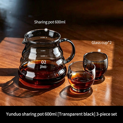 BINCOO Heat Resistant Glass Coffee Server with Coffee Cup & Tray Set Coffee Brewing Tools Set 400ML/600ML