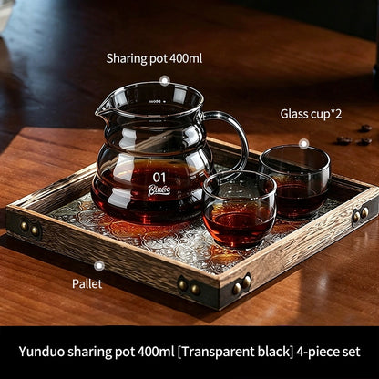 BINCOO Heat Resistant Glass Coffee Server with Coffee Cup & Tray Set Coffee Brewing Tools Set 400ML/600ML