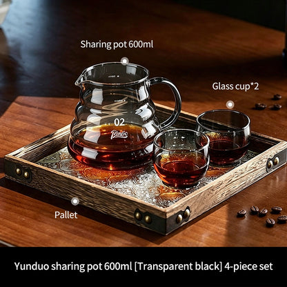 BINCOO Heat Resistant Glass Coffee Server with Coffee Cup & Tray Set Coffee Brewing Tools Set 400ML/600ML