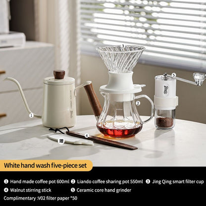 BINCOO Smart Drip Coffee Set Immersion‑Style Pour‑Over Coffee Dripper & Sharing Pot with Manual Coffee Grinder Home Coffee Brewing Kit