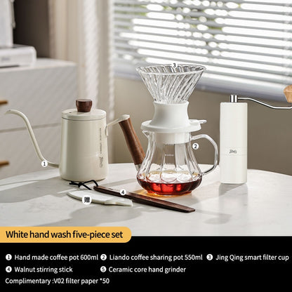 BINCOO Smart Drip Coffee Set Immersion‑Style Pour‑Over Coffee Dripper & Sharing Pot with Manual Coffee Grinder Home Coffee Brewing Kit