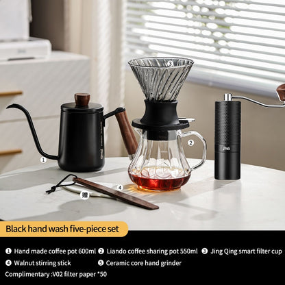 BINCOO Smart Drip Coffee Set Immersion‑Style Pour‑Over Coffee Dripper & Sharing Pot with Manual Coffee Grinder Home Coffee Brewing Kit