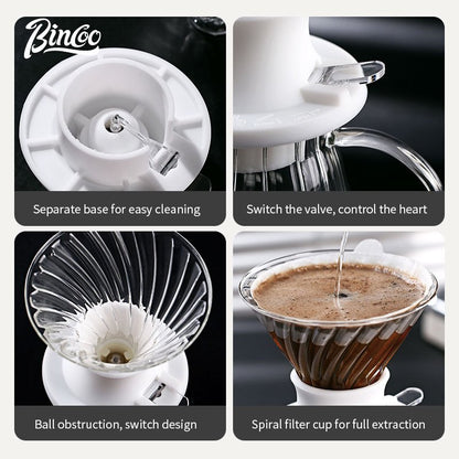 BINCOO Smart Dripper Pour‑Over Coffee Set with Manual Coffee Grinder Drip Coffee Brewing Kit Home Coffee Filter Tools