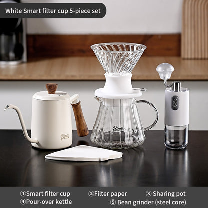 BINCOO Smart Dripper Pour‑Over Coffee Set with Manual Coffee Grinder Drip Coffee Brewing Kit Home Coffee Filter Tools