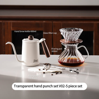 BINCOO Pour‑Over Coffee Set with Manual Coffee Grinder Home Drip Coffee Maker with Glass Dripper Hand‑Ground Coffee Brewing Kit