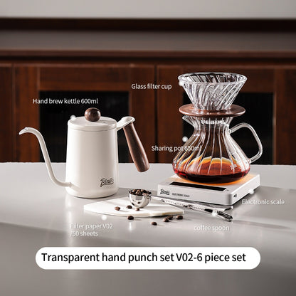 BINCOO Pour‑Over Coffee Set with Manual Coffee Grinder Home Drip Coffee Maker with Glass Dripper Hand‑Ground Coffee Brewing Kit