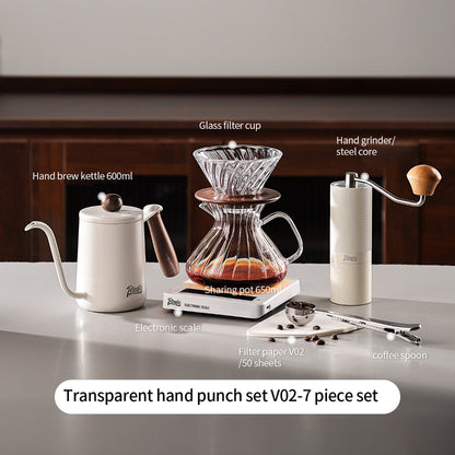 BINCOO Pour‑Over Coffee Set with Manual Coffee Grinder Home Drip Coffee Maker with Glass Dripper Hand‑Ground Coffee Brewing Kit