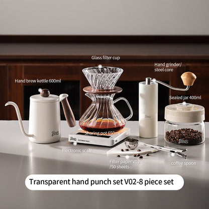 BINCOO Pour‑Over Coffee Set with Manual Coffee Grinder Home Drip Coffee Maker with Glass Dripper Hand‑Ground Coffee Brewing Kit