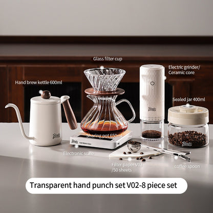 BINCOO Pour‑Over Coffee Set with Manual Coffee Grinder Home Drip Coffee Maker with Glass Dripper Hand‑Ground Coffee Brewing Kit
