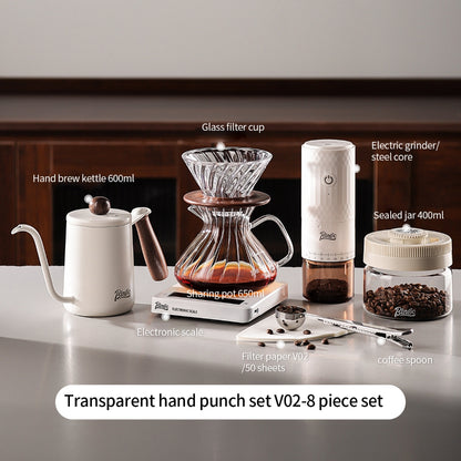 BINCOO Pour‑Over Coffee Set with Manual Coffee Grinder Home Drip Coffee Maker with Glass Dripper Hand‑Ground Coffee Brewing Kit