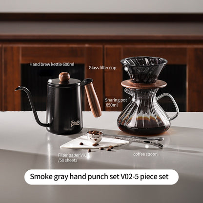 BINCOO Pour‑Over Coffee Set with Manual Coffee Grinder Home Drip Coffee Maker with Glass Dripper Hand‑Ground Coffee Brewing Kit