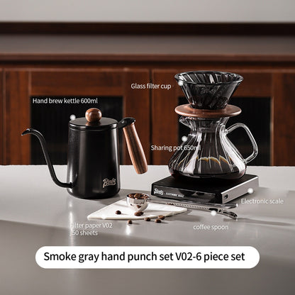 BINCOO Pour‑Over Coffee Set with Manual Coffee Grinder Home Drip Coffee Maker with Glass Dripper Hand‑Ground Coffee Brewing Kit