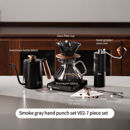 BINCOO Pour‑Over Coffee Set with Manual Coffee Grinder Home Drip Coffee Maker with Glass Dripper Hand‑Ground Coffee Brewing Kit