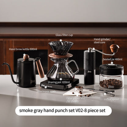 BINCOO Pour‑Over Coffee Set with Manual Coffee Grinder Home Drip Coffee Maker with Glass Dripper Hand‑Ground Coffee Brewing Kit