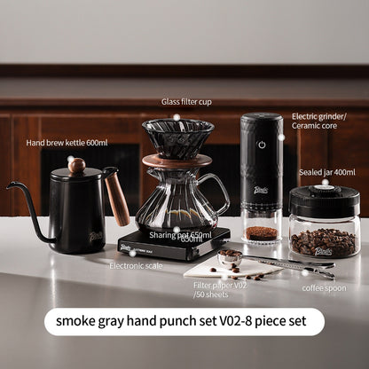 BINCOO Pour‑Over Coffee Set with Manual Coffee Grinder Home Drip Coffee Maker with Glass Dripper Hand‑Ground Coffee Brewing Kit
