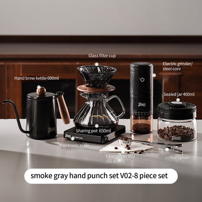 BINCOO Pour‑Over Coffee Set with Manual Coffee Grinder Home Drip Coffee Maker with Glass Dripper Hand‑Ground Coffee Brewing Kit