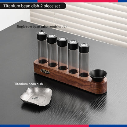 BINCOO Pure Titanium Coffee Bean Dosing Tray with Storage Display Stand Set Espresso Coffee Powder Weighing Dosing Dish & Spray Bottle Kit