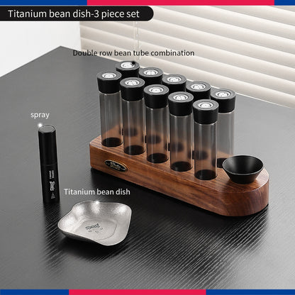 BINCOO Pure Titanium Coffee Bean Dosing Tray with Storage Display Stand Set Espresso Coffee Powder Weighing Dosing Dish & Spray Bottle Kit