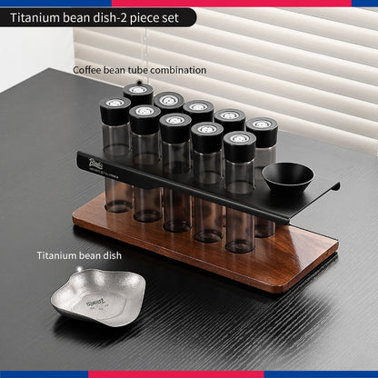 BINCOO Pure Titanium Coffee Bean Dosing Tray with Storage Display Stand Set Espresso Coffee Powder Weighing Dosing Dish & Spray Bottle Kit