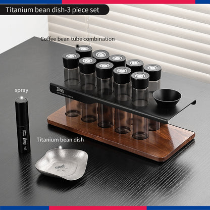 BINCOO Pure Titanium Coffee Bean Dosing Tray with Storage Display Stand Set Espresso Coffee Powder Weighing Dosing Dish & Spray Bottle Kit
