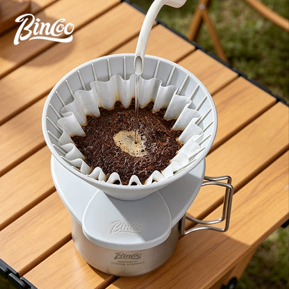 BINCOO Collapsible Silicone Dripper with Stainless Steel Gooseneck Kettle Set Pour‑Over Coffee Kit for Outdoor Camping Gear