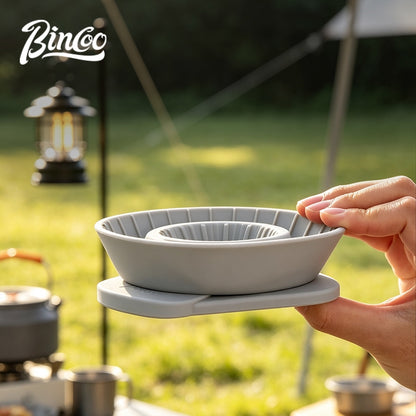 BINCOO Collapsible Silicone Dripper with Stainless Steel Gooseneck Kettle Set Pour‑Over Coffee Kit for Outdoor Camping Gear