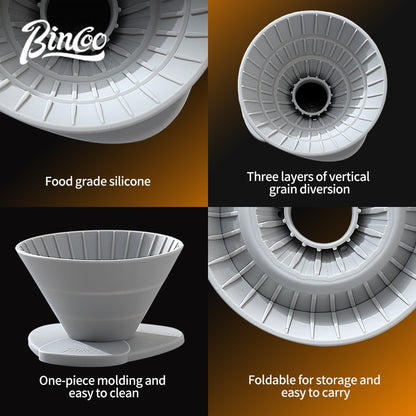 BINCOO Collapsible Silicone Dripper Pour‑Over Coffee Pot Set with Portable Manual Coffee Grinder, Outdoor Camping Gear
