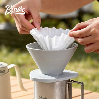 BINCOO Collapsible Silicone Dripper Pour‑Over Coffee Pot Set with Portable Manual Coffee Grinder, Outdoor Camping Gear