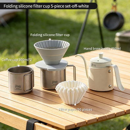 BINCOO Collapsible Silicone Dripper Pour‑Over Coffee Pot Set with Portable Manual Coffee Grinder, Outdoor Camping Gear