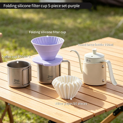 BINCOO Collapsible Silicone Dripper Pour‑Over Coffee Pot Set with Portable Manual Coffee Grinder, Outdoor Camping Gear