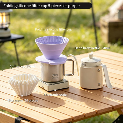BINCOO Collapsible Silicone Dripper Pour‑Over Coffee Pot Set with Portable Manual Coffee Grinder, Outdoor Camping Gear
