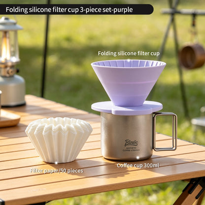 BINCOO Collapsible Silicone Dripper with Stainless Steel Gooseneck Kettle Set Pour‑Over Coffee Kit for Outdoor Camping Gear